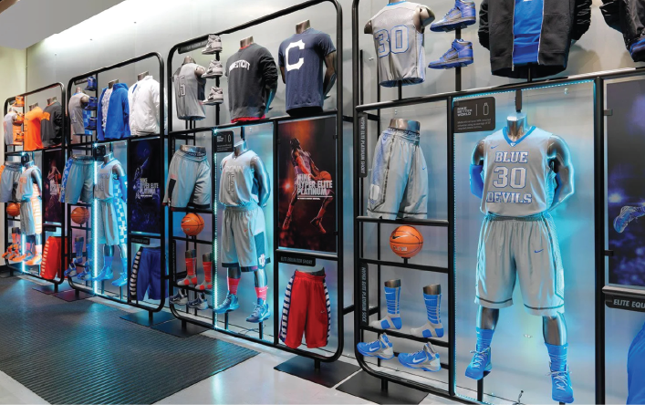 Visual merchandising in a sportswear store