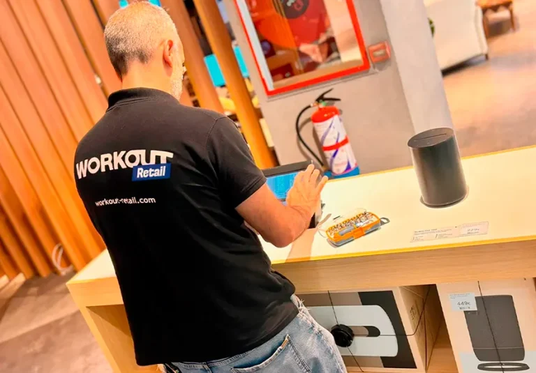 Workout Retail installer installing commercial furniture